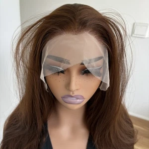 Kunsthaar Hitzebeständige Frontal Lace Perücke Lagenlook Weich Lang Glatt Braun - Bild 1 von 10