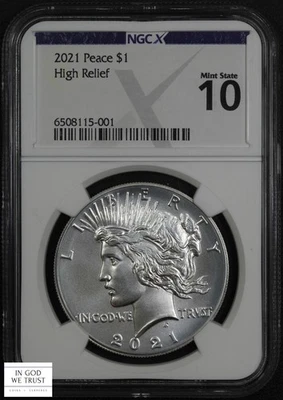2021 High Relief 100th Anniversary Peace Dollar $1 NGC X 10.0 (MS 70) - Image 1 of 4