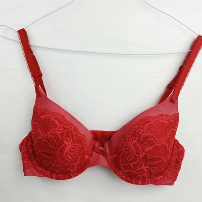 Sutiã feminino Bali levemente forrado com aro vermelho sobreposição de renda tamanho 34B - Imagem 1 de 4