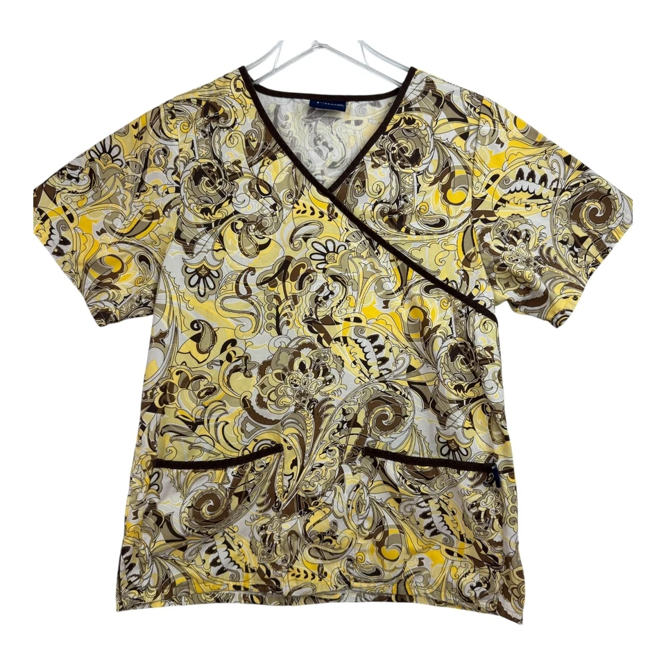 Blusa esfoliante Tafford tamanho pequeno amarela com padrão paisley tem bolsos A64 - Imagem 1 de 4