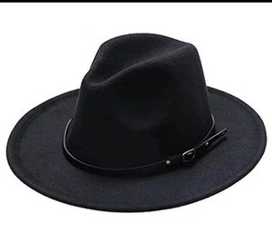 Panama Hat Wide Brim Boys Girls Jazz Fedora Cap Black - Picture 1 of 4