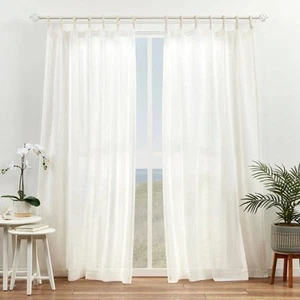 Lot de 2 panneaux de rideaux transparents Duncan (108"x54") tressés naturels - Photo 1/4