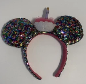 Diadema con lentejuelas feliz cumpleaños Minnie Mickey orejas cupcake pastel parques Disney - Imagen 1 de 6