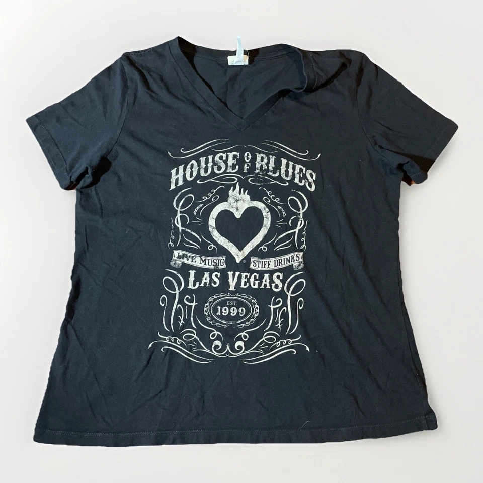 Женская футболка Las Vegas House Of Blues большого размера V-образный покрой черная музыка рок - Изображение 1 из 1