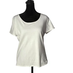 Eileen Fisher Oberteil mit U-Ausschnitt Damen M weiß Kurzarm Stretch minimalistisch - Bild 1 von 10