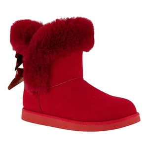 Juicy Couture Women's King Cozy Bow Faux Fur Trim Booties Red Size 11 - Imagen 1 de 5