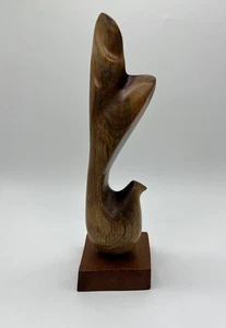 MidCentury Holz Skulptur Tischdeko Abstrakt Vogel Schwarz Nussbaum unsigniert 8" - Bild 1 von 7