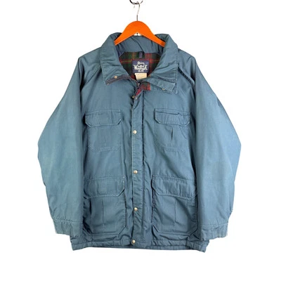 Woolrich Flannel Plaid Lined Wool Chore Jacket Coat Snap Buttons Blue Mens Large - Image 1 of 4