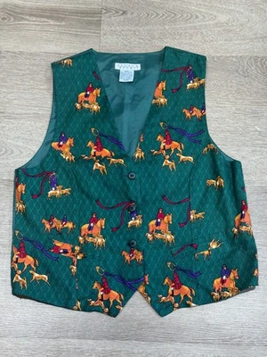 Chaleco de Caza de Zorro Ecuestre Deportivo Picono De Colección Talla M Verde Caballo Jinete Perro Estampado Foto 1 de 4