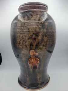 Large Farmhouse POTTERY VINEGAR MAKER JAR CROCK Beverage Dispenser Cork Spigot - Picture 1 of 10