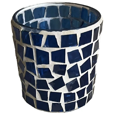 Mini candelabro votivo vintage azul mosaico vidrio tealight 3"x3" Foto 1 de 4
