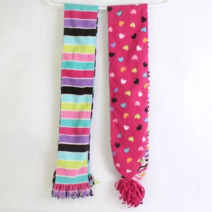 Lot of 2 Jumping Beans Girls' Multicolor Reversible Fleece Scarves - Picture 1 of 5