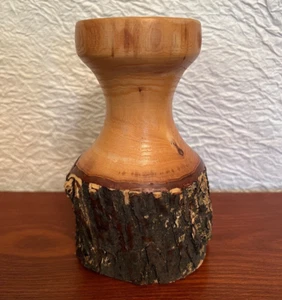Handmade Turned Live Edge Wood Candle Holder Cabin Rustic Decor 5.75 in tall - Picture 1 of 6