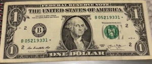 $1 dólar serie B 2013* 05219331* Star Note errores duplicados - Imagen 1 de 2