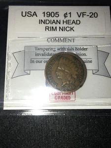 1905 EE. UU., cabeza de indio pequeño un centavo. Nick de llanta - Imagen 1 de 9