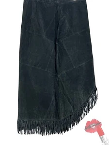 Falda Vintage Gamuza Flecos Mujer Grande Negra Asimétrica Imitación Midi Boho Western - Imagen 1 de 15
