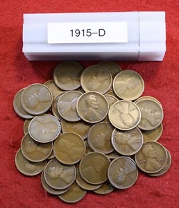 Centavo de trigo Lincoln 1915-D rollo de 50 monedas circulado - Imagen 1 de 3