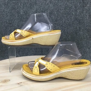 Dr Scholls Sandals Womens 10 M Nirvana Strappy Slide Yellow Faux Leather Wedge - Picture 1 of 12