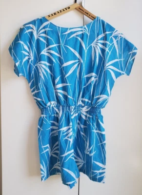 Mameluco Vintage Años 80 Azul Turquesa Tropical Hawaiano Años 80 70 Años 70 Algodón Pequeño Foto 1 de 4