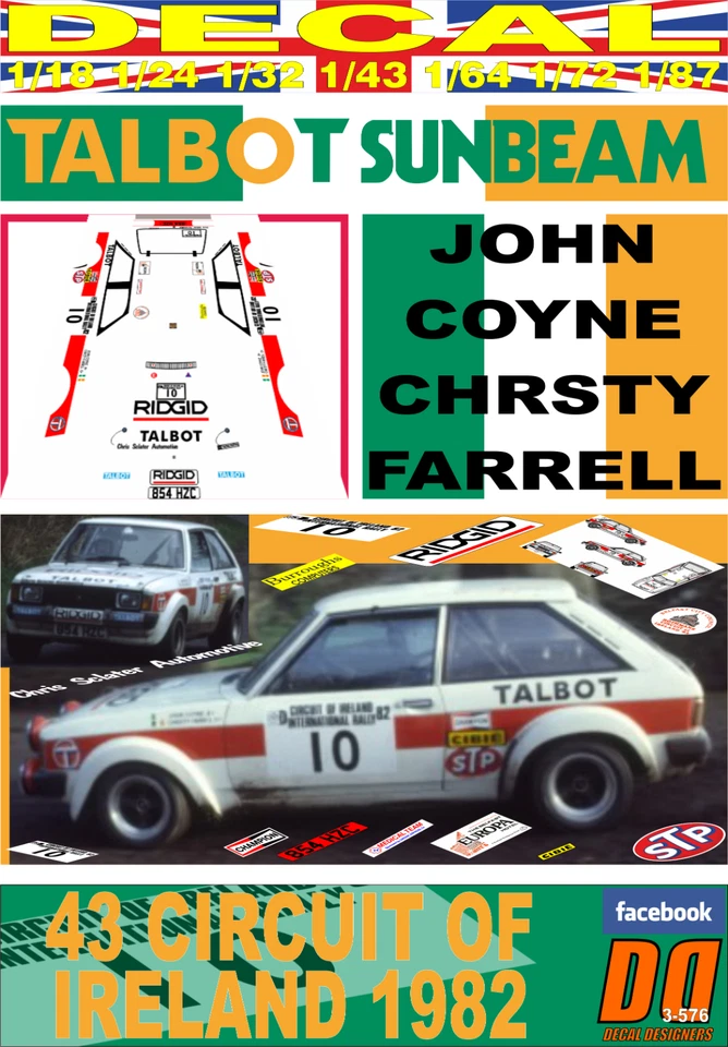 DECAL TALBOT SUNBEAM LOTUS J. COYNE C. OF IRELAND 1982 4th (04) - Immagine 1 di 1