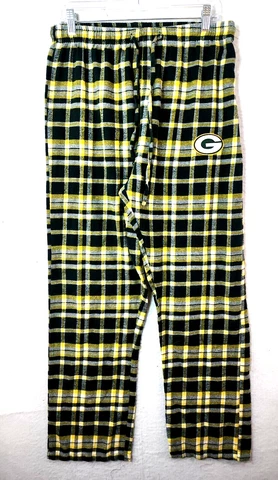 Unisex Adult Green Bay Packers Medium Green Plaid Flannel Pajama Lounge Bottoms Cover