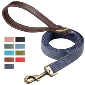 Leather Dog Lead Heavy Duty Strong Pet Walking Leash 140cm Long with Soft Handle - Picture 1 of 24