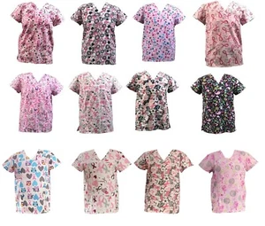 365 Zikit Women's Fashion Medical Nursing Scrub Tops Breast Cancer Series - Picture 1 of 13