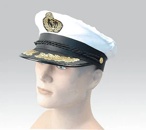 NUEVO BLANCO ADULTO BARCO CAPITÁN SOMBRERO AZUL MARINO GORRA MARINERO SOMBRERO SATÉN VESTIDO ELEGANTE - Imagen 1 de 1