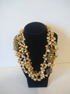 Collar Perlas Agua Dulce con Cristales 20" Beige Declaración Artesanal Foto 1 de 4