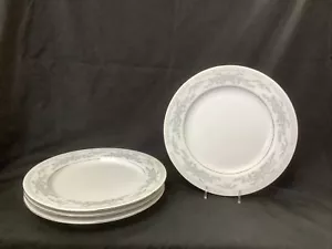 China, Dinner Plates Somerset by Excel, Floral Blue Tones w/Silver Accents - Picture 1 of 9
