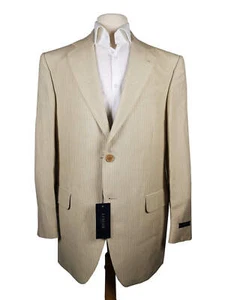Luigi Bianchi LUBIAM Suit 40L Light Tan with White stripes 2-Button Linen/Silk - Picture 1 of 5