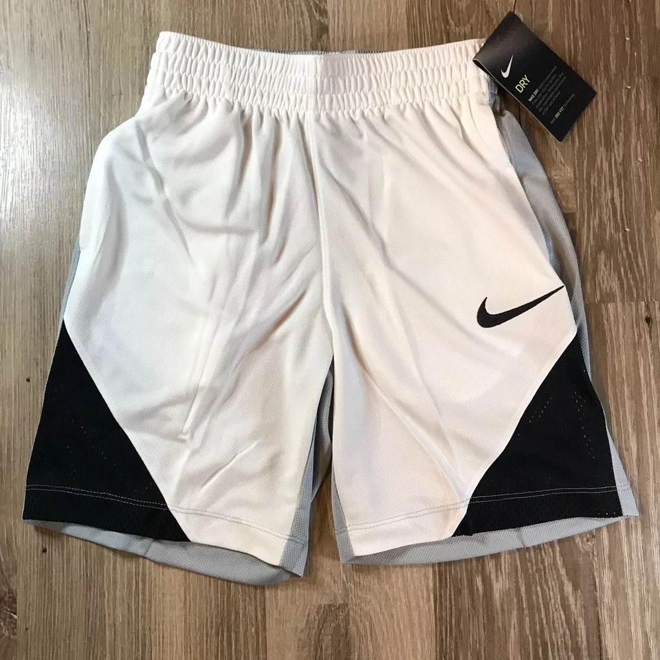 Nike Boys Assist Dri Fit Basketball Shorts White Grey Ah6872 101 Small
