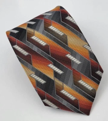 John Ashford Polyester Tie Gray Orange Brown Geometric Men Necktie 58 x 3.25 - Image 1 of 4