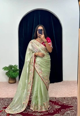 Suave Jimichu Sari Sari Indio Boda Fiesta Ropa Bollywood Diseñador Paquistaní Foto 1 de 4