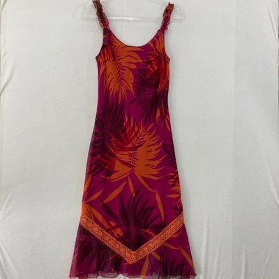 Vestido Midi Sangría Vintage Talla 6 Estampado de Hojas Volantes Encaje Romántico Hada Y2K Foto 1 de 4