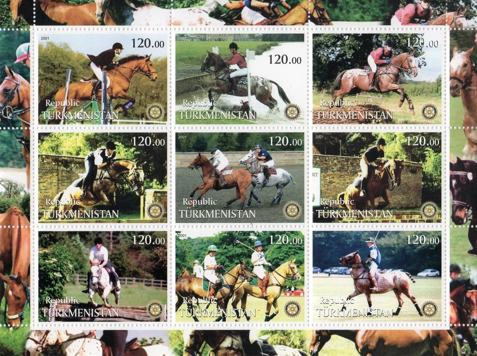 Turkmenistán 2001 JUGADORES INTERNACIONALES DE POLO-EQUESTRE-CLUB Hoja 9 MNH Foto 1 de 1