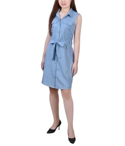 NY Collection Womens Sleeveless Collar Shirt Dress, Blue, Petite, PL - Picture 1 of 1