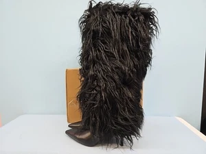 Amerikanischer Stil mongolisch Tibet Schaffell Knie Stiletto Absatz Stiefel US 8,5 schwarz - Bild 1 von 13