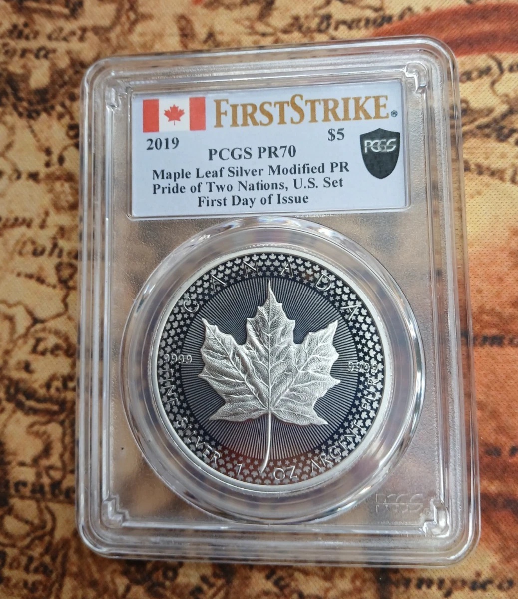 Canadian Maple Leaf PR 70 Graded 2019 Silver Bullion Coins for