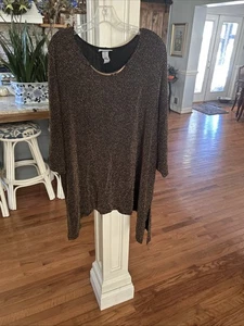 Top túnica Catherines negro dorado dobladillo asimétrico manga 3/4 talla 2X - Imagen 1 de 6