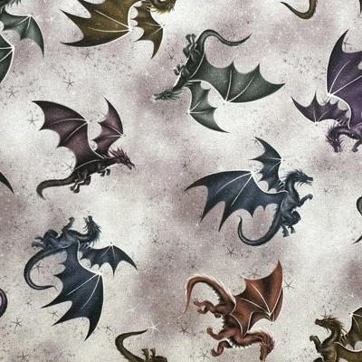 Cotton Fabric - Fire & Fury Dragon Print Grey Craft Fabric Material - Image 1 of 4