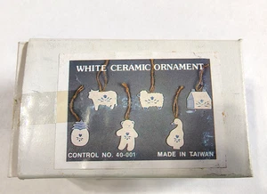 Christmas Country Ornaments Lot 6 White Ceramic Blue Animals Pineapple House - Picture 1 of 22
