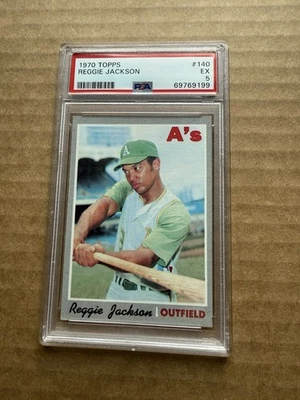 Tarjeta estrella 1970 Topps #140 Reggie Jackson Oakland Athletics PSA 5 EX MLB HOF 2ND Foto 1 de 2