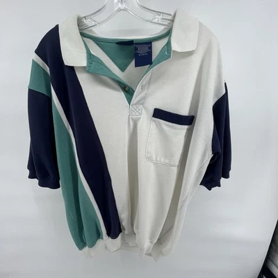 Винтажный пуританский в полоску карман рубашка-поло XL короткий рукав 90-х цвет блока Y2K - Изображение 1 из 4