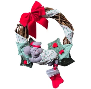 Vintage Weihnachtsstabkranz mit Filz Mausstrumpf Handarbeit - Bild 1 von 3