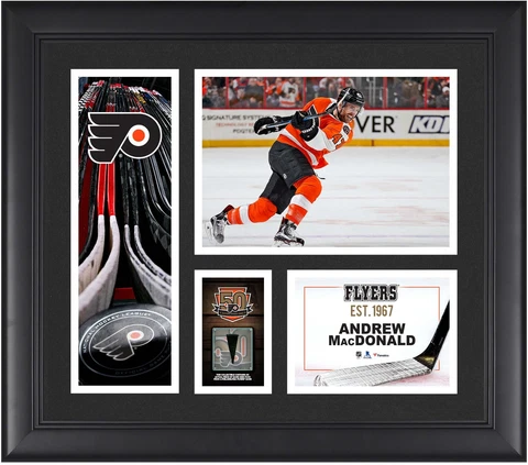 A.MacDonald Flyers Framed 15x17 Collage w/Piece of GU Puck Cover