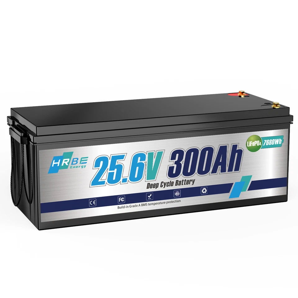 HRBEENERGY 24V 300Ah LiFePO4 Lithium Battery 7.68KW 20000+ Deep Cycle 200A BMS RV Solar
