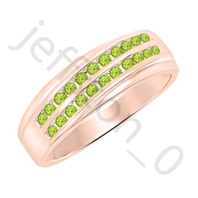 Anel masculino de aliança de casamento 0,90 ctw peridoto criado ouro rosa 14K com mais de duas fileiras - Imagem 1 de 4