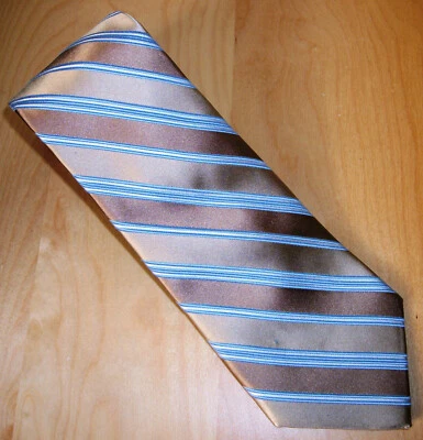 Corbata de seda Eagle Shirtmakers rayas doradas y azules cuello para hombre 58" L x 3,4" W (D349) Foto 1 de 4