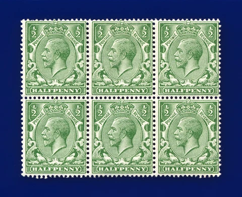 1913 SG351 ½d Pale Green N14(3) Block (6) Mounted Mint Hinged Cat £36 ddbo Cover